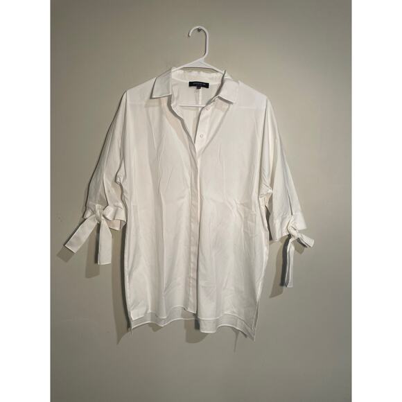Lafayette 148 White Button Down Short Tie Sleeve Top Size Small - Picture 1 of 11